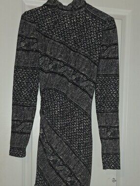 Cache's Black & Gray Marled Cable Turtleneck Sweater Dress